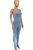 Trendy Casual Condole Belt Pure Color Open Fork Bodycon Jumpsuits GLS8147