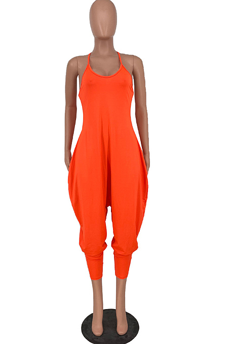 Pure Color Sling Vest Irregularity Loose Jumpsuits Haroun Pants HY5229 