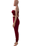 Women Shirred Detail Chest Wrap Pure Color Sport Casual Pants Sets NK249