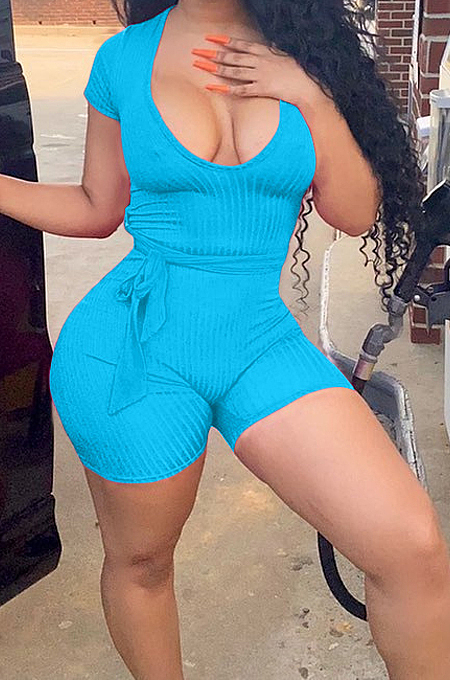 Euramerican Casual Pit Bar Elastic Deep V Jumpsuits CL6062