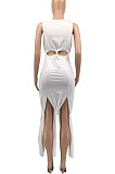 Pure Color Women Tassel Sleeveless Long Dress ALF9001