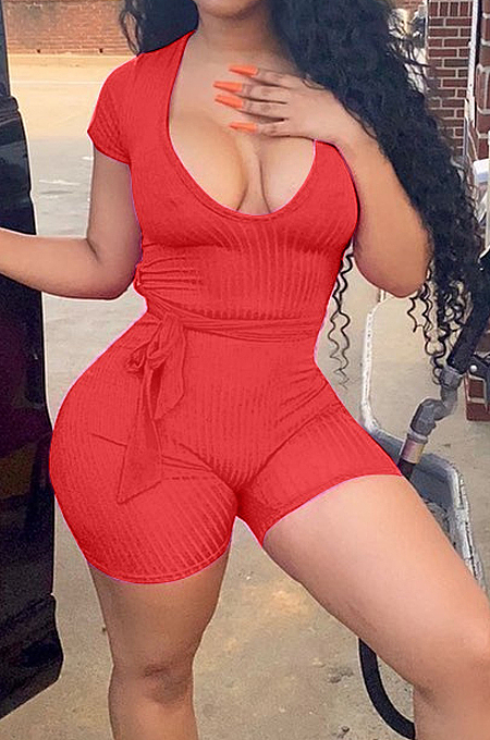 Euramerican Casual Pit Bar Elastic Deep V Jumpsuits CL6062