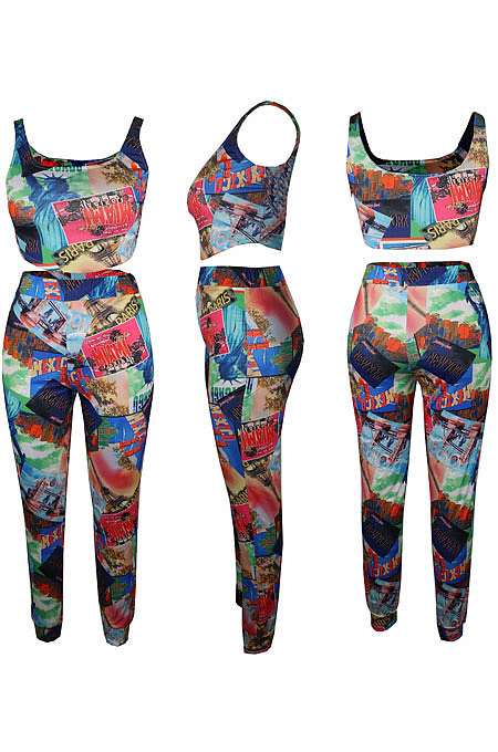 Printing Vest Long Pants Sets QQM4284