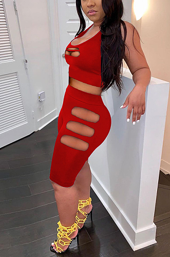 Casual Fashion Ripped Pure Color Sleeveless Shorts Sets NL6065