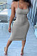 Fashion Casual Pure Color Condole Belt Backless Midi Dress GLS8167