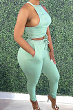 Euramercan Fashion Pure Color Shirred Detail Vest Long Pants Two-Piece DN8617