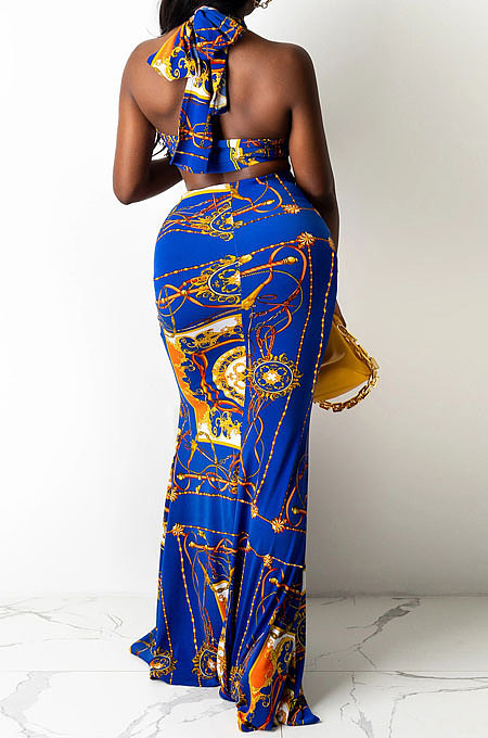 Leopard Printing Chest Wrap Backless Fishtail Skirt Sets QQM4289