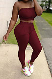 Women Shirred Detail Chest Wrap Pure Color Sport Casual Pants Sets NK249