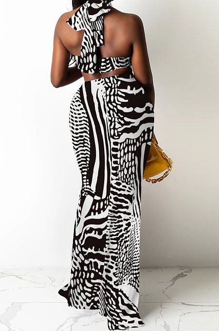 Leopard Printing Chest Wrap Backless Fishtail Skirt Sets QQM4289