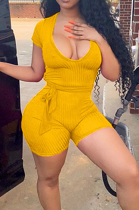 Euramerican Casual Pit Bar Elastic Deep V Jumpsuits CL6062