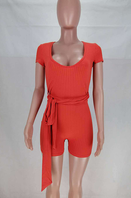 Euramerican Casual Pit Bar Elastic Deep V Jumpsuits CL6062