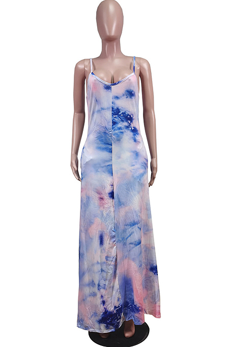 Euramerican Printed Loose Condole Belt Long Dress With Pocket WY6804