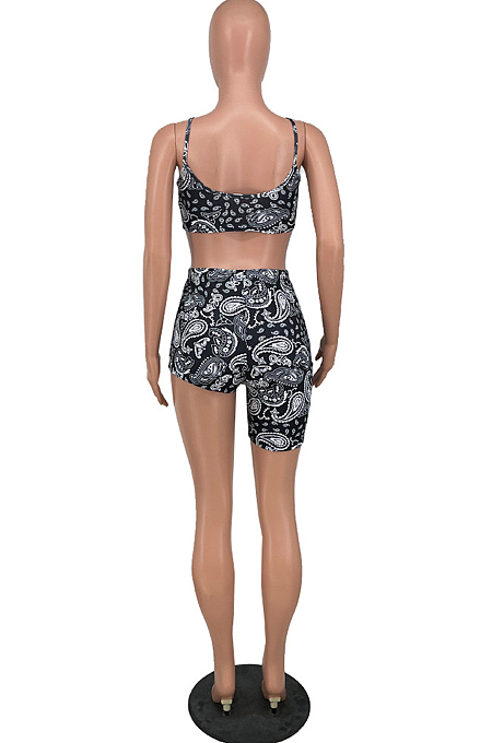 Fashion Cashew Fjower Pattern Sling Vest Long Short Pant Sets HY5226