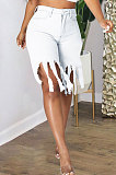 Casual Long Tassels Denim High Waisted Slim Jeans Shorts WE9041