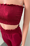 Women Shirred Detail Chest Wrap Pure Color Sport Casual Pants Sets NK249