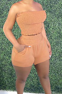 Euramerican Women Elastic Boob Tube Top Shorts Casual Sets LY035
