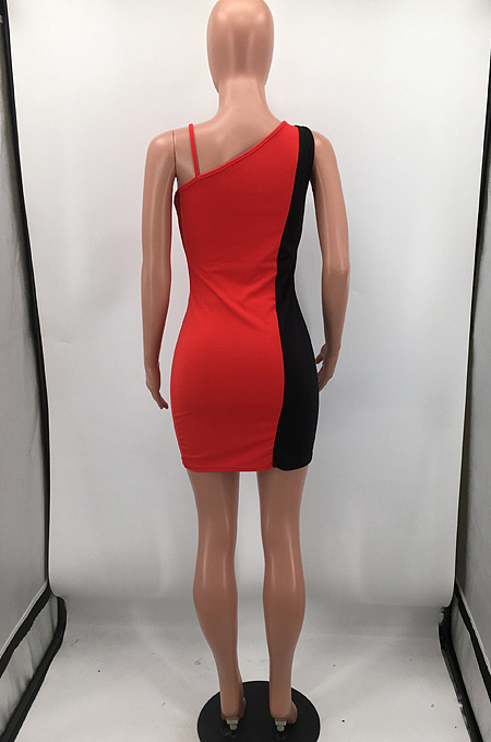 Color Matching Double Zipper Night Club Dress HH8977