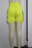 Street Style Denim Long Tassels Solid Color Jeans Shorts WE8925