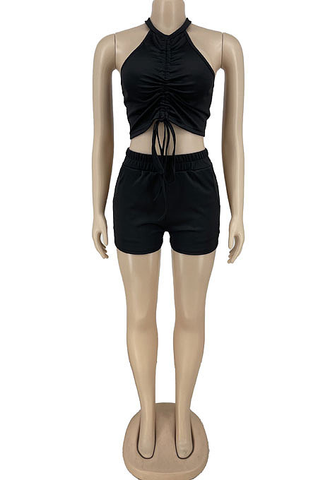 Pure Color Casual Bandage Sleeveless Shorts Sets ZNN9086