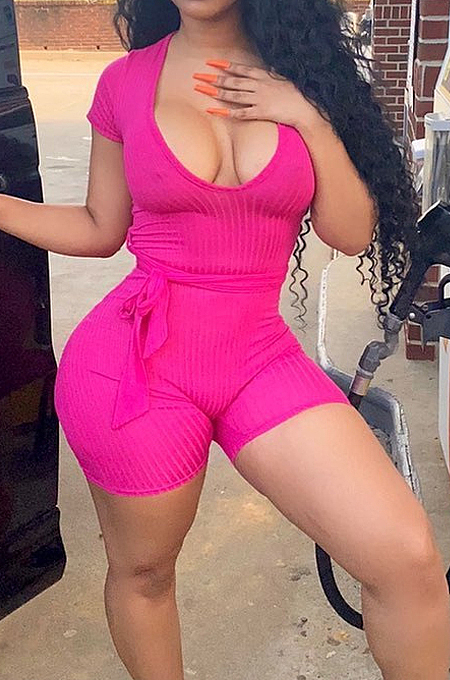 Euramerican Casual Pit Bar Elastic Deep V Jumpsuits CL6062