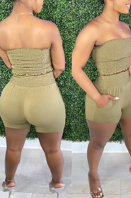 Euramerican Women Elastic Boob Tube Top Shorts Casual Sets LY035
