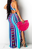 Women Positioning Printing Condole Belt Backless Long Dress QQM4287