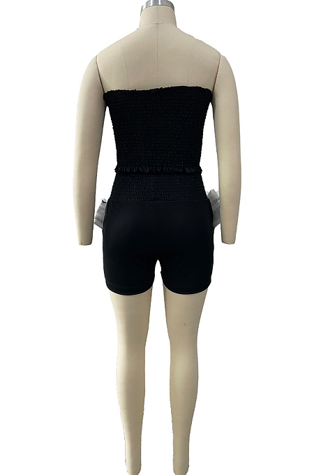 Euramerican Women Elastic Boob Tube Top Shorts Casual Sets LY035