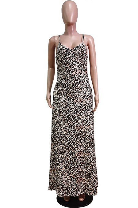 Euramerican Printed Loose Condole Belt Long Dress With Pocket WY6804