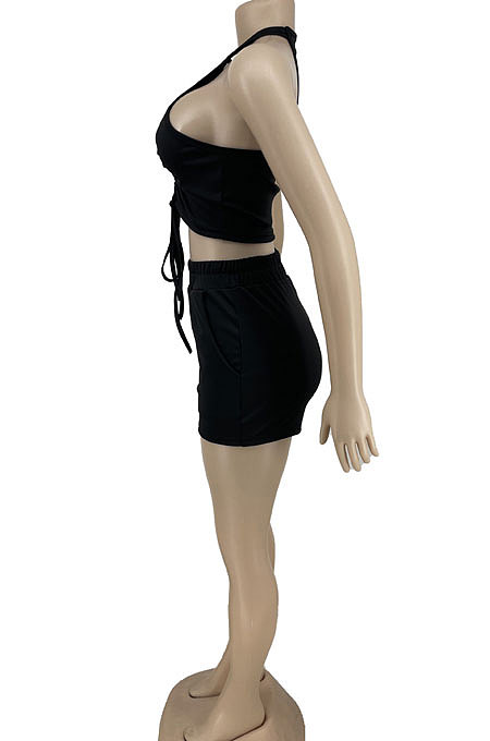 Pure Color Casual Bandage Sleeveless Shorts Sets ZNN9086