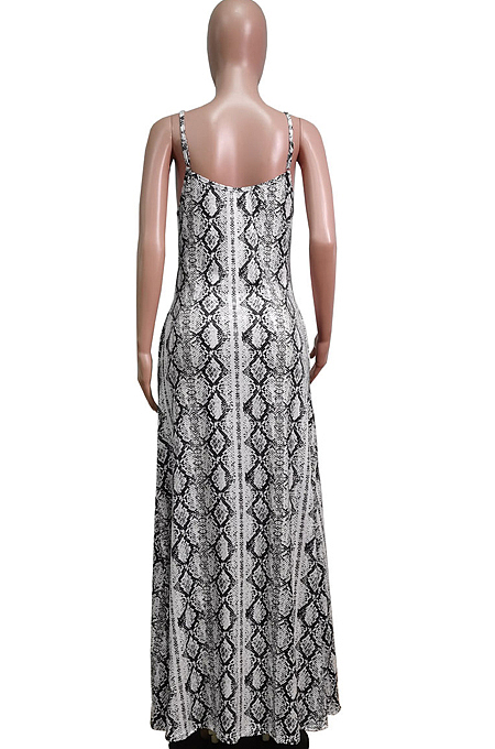 Euramerican Printed Loose Condole Belt Long Dress With Pocket WY6804