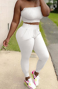 Women Shirred Detail Chest Wrap Pure Color Sport Casual Pants Sets NK249