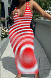 Sexy Deep V Stripe Printing Vest Long Dress HY5228 