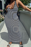 Sexy Deep V Stripe Printing Vest Long Dress HY5228 