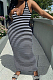 Sexy Deep V Stripe Printing Vest Long Dress HY5228 