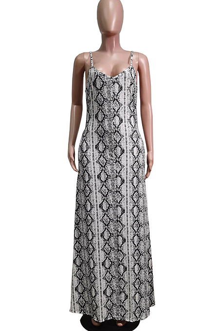 Euramerican Printed Loose Condole Belt Long Dress With Pocket WY6804