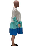 Fashionable Long Sleeves Colorful Patchwork Spring Round Neck Dresses ODF5295