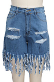 Fashion Ripped Buttocks Tassel Hole Denim Shorts SMR2373