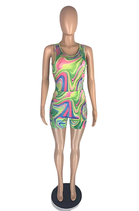 Sexy Tie-Dye Vest Sleeveless Shorts Sets AB6648