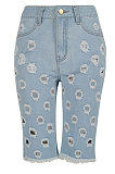 Hole Washed Jeans Mid Waist Casual Denim Half Pants YYZ860