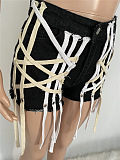 Criss-Cross Details Denim Casual Jeans Shorts XQ1117