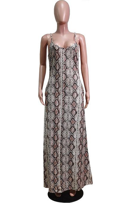 Euramerican Printed Loose Condole Belt Long Dress With Pocket WY6804