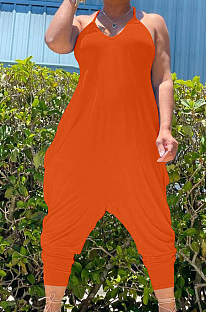 Pure Color Sling Vest Irregularity Loose Jumpsuits Haroun Pants HY5229 