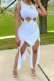 Pure Color Women Tassel Sleeveless Long Dress ALF9001