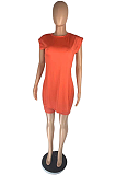 Sexy Pure Color Sleeveless Round Neck Split Sides Shorts Sets AB6646