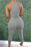 Euramercan Fashion Pure Color Shirred Detail Vest Long Pants Two-Piece DN8617