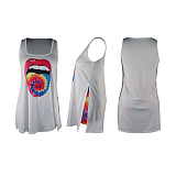 Lips Printing Vest Loose Tops Shorts Sets QQM4285