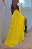 Pure Color Trendy Bandage Open Fork Backless Long Dress BLE2375