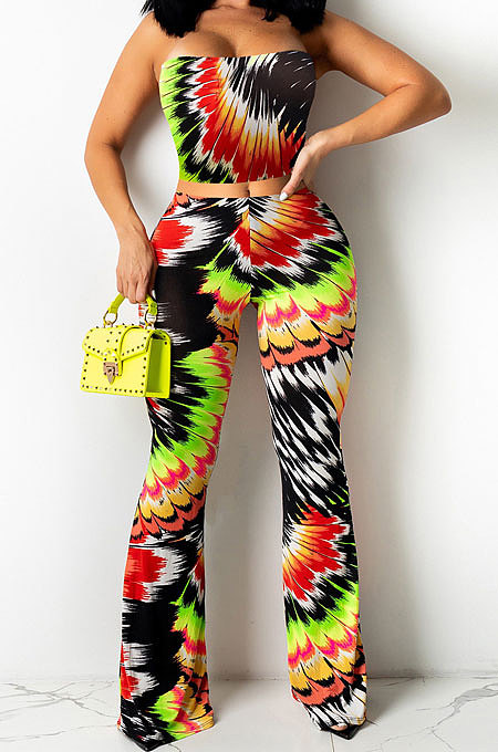 Colored Drawing Printing Chest Wrap Long Pants Sets QQM4307