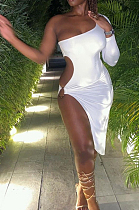 Euramerican Sexy Irregularity Metal Ring Splicing High Split Midi Dress BN9283