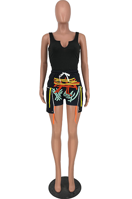 Euramerican Sexy Vest Print Shorts Rope Sets HY5224
